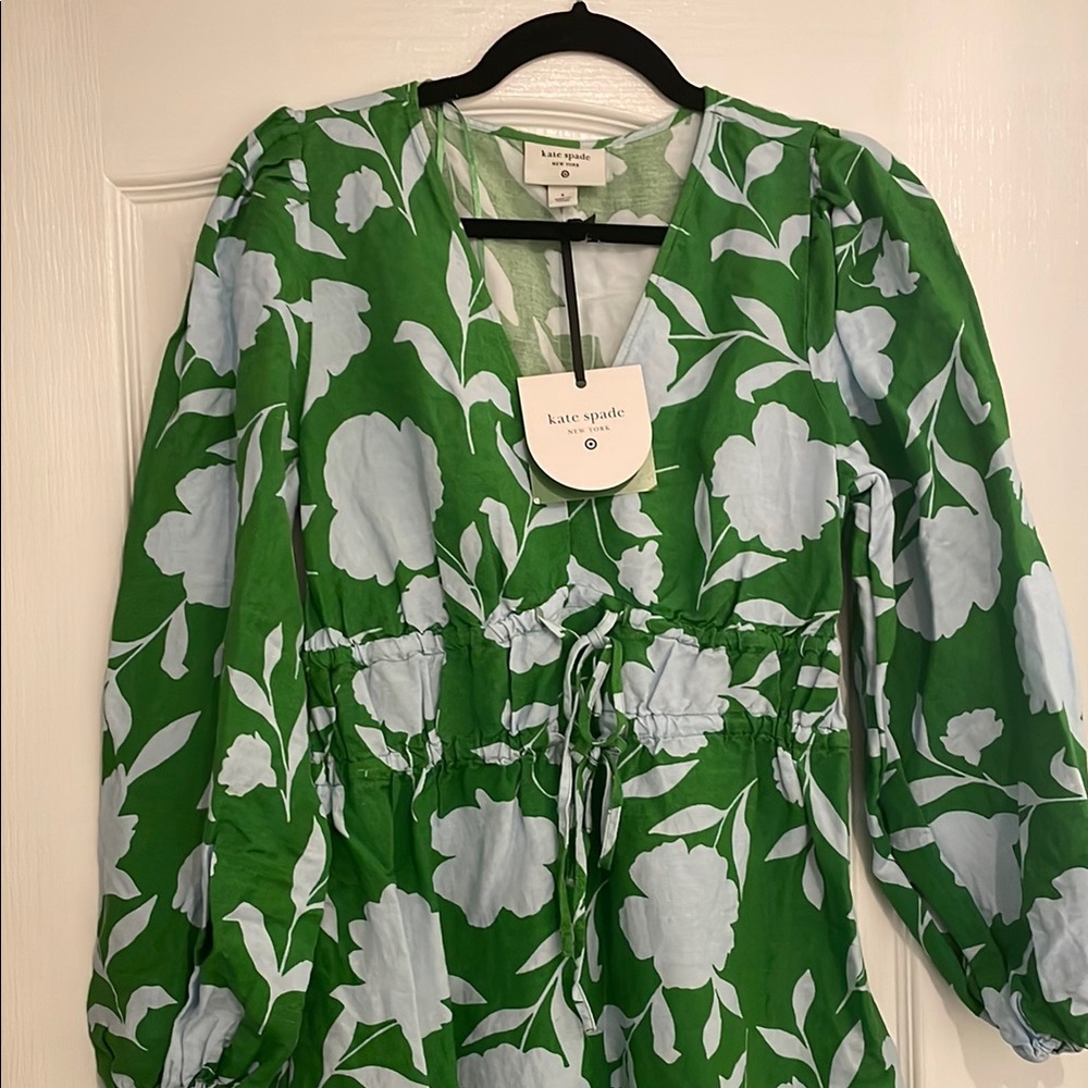 Kate Spade Green and Light Blue Floral Long Sleeve Dress NWT never worn